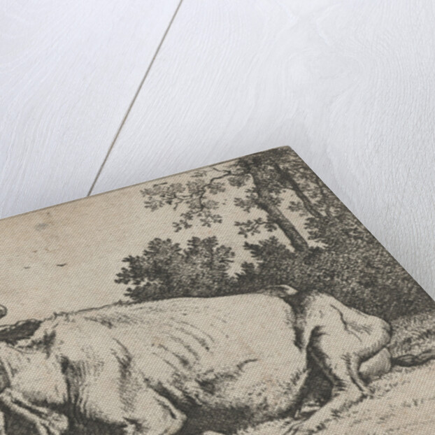 Lying cow near a tree by Paulus Potter