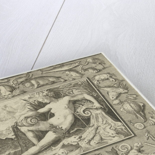 The element water personified by a women at a well containing fishes by Maerten de Vos