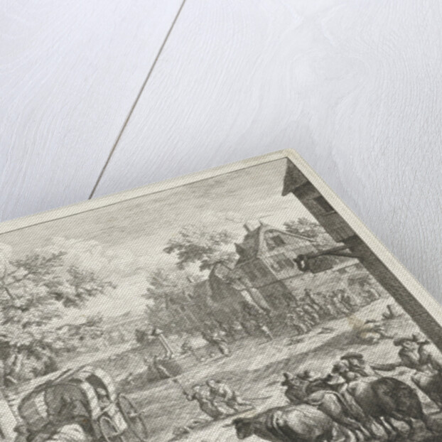 Village with travelers and cattle traders at inn by A.F. Bargas