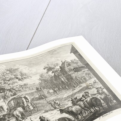 Village with travelers and cattle traders at inn by A.F. Bargas