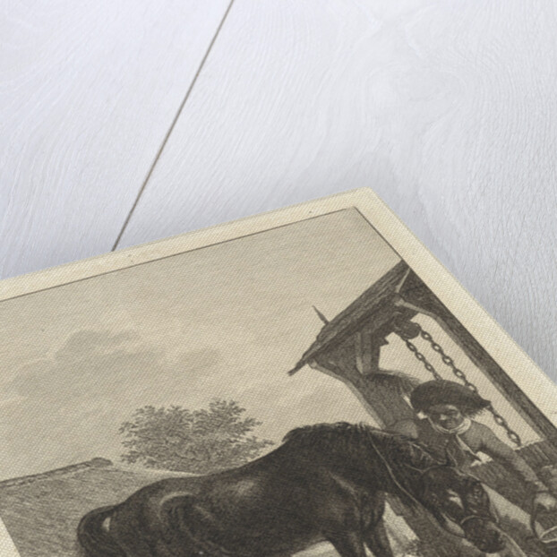 Man lets a horse drink from a bucket by Jan Anthonie Langendijk Dzn