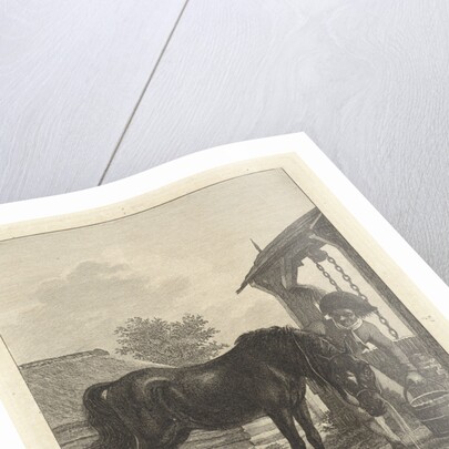 Man lets a horse drink from a bucket by Jan Anthonie Langendijk Dzn