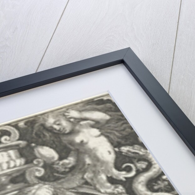 Portrait of Joshua medallion inside rectangular frame with ornaments by Nicolaes de Bruyn