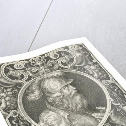 Portrait of Alexander the Great in medallion inside rectangular frame with ornaments by Nicolaes de Bruyn