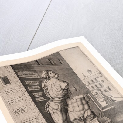 The statue Pasquino, standing on a pedestal in the Piazza di Pasquino in Rome, Italy by Antonio Lafreri