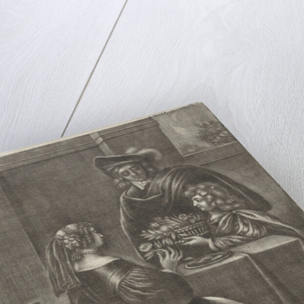 Boy offering a basket of flowers by Jan van Somer