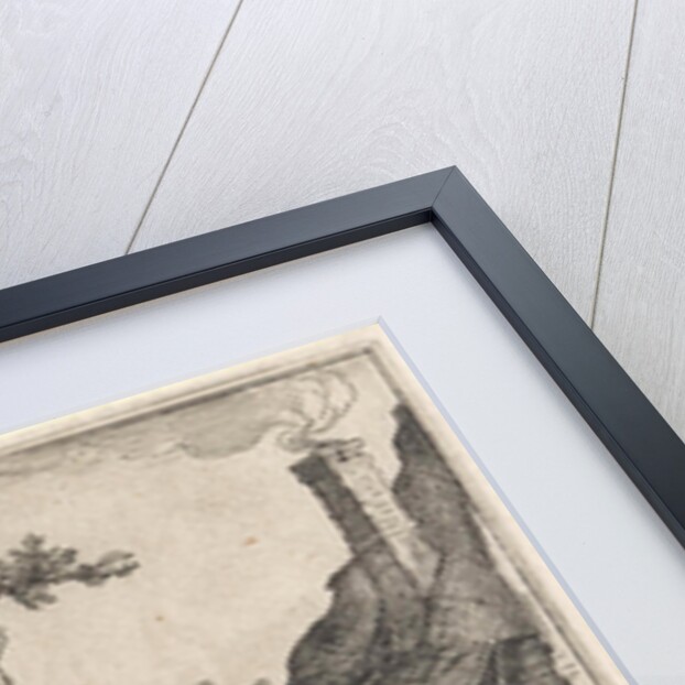 A farm, a man and a barking dog by Boetius Adamsz. Bolswert