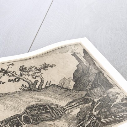 A farm, a man and a barking dog by Boetius Adamsz. Bolswert