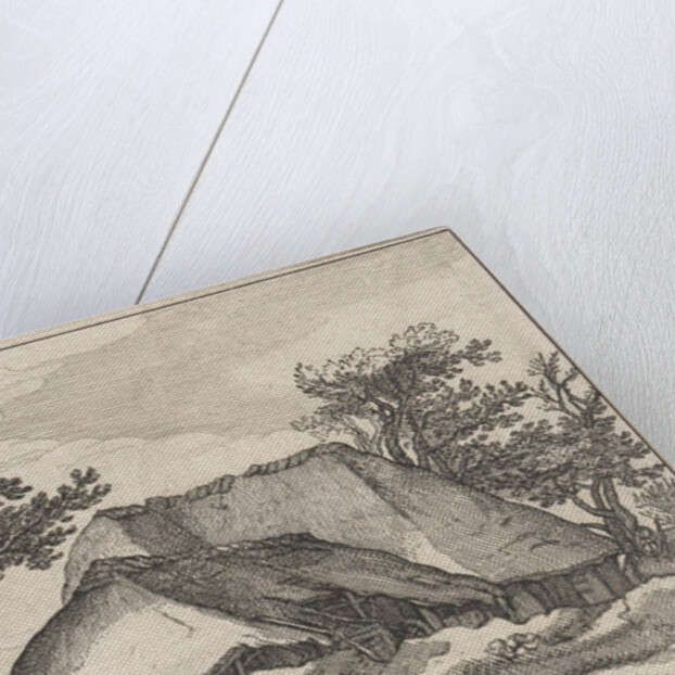 Farm and shepherd with his dog by Boëtius Adamsz. Bolswert