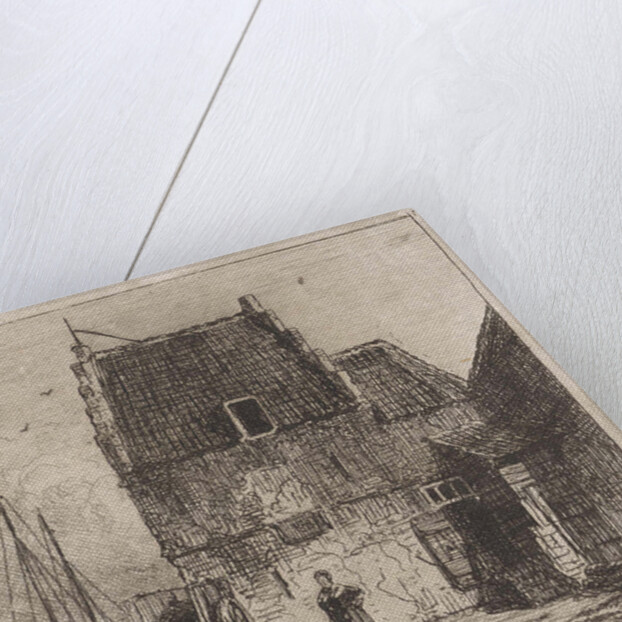 House on the waterfront in Nijmegen by Jan Weissenbruch