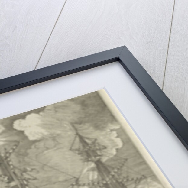 Three warships at anchor near a lighthouse by Anonymous