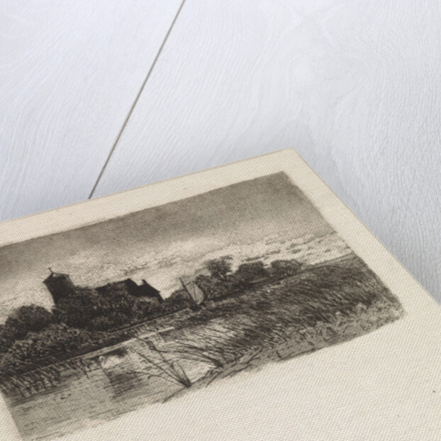 View of the Sint Urbanuskerk in Bovenkerk with on the water a sailing boat by Elias Stark