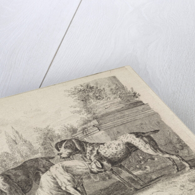 Three dogs at the foot of a pillar by William Bikker-Top