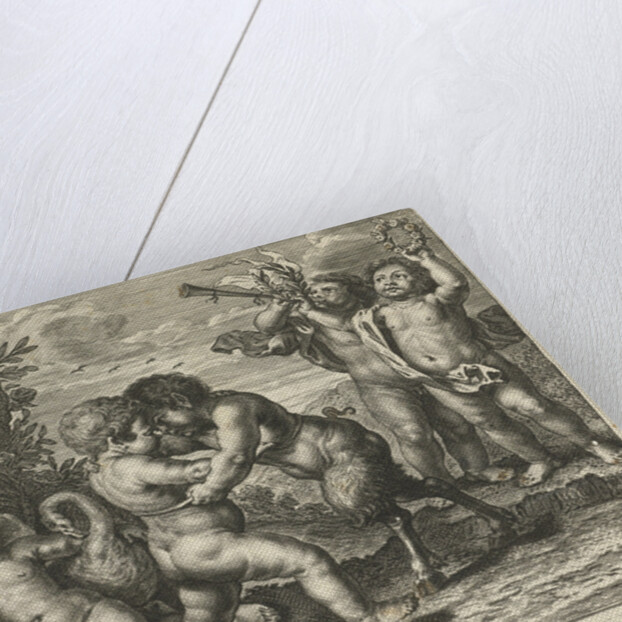 Allegory with combat between putto satyr and child as virtue and vice by Peter van Lint