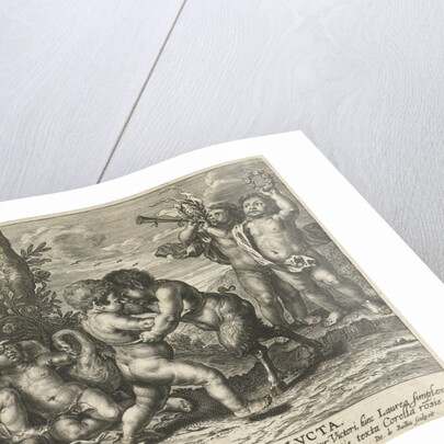 Allegory with combat between putto satyr and child as virtue and vice by Peter van Lint