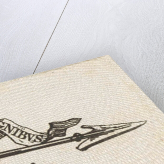 Vignette featuring a burning torch, arrow, heart and ribbon with the inscription non erubecsendis adurit ignitus by Willem Bilderdijk