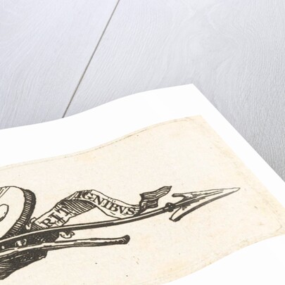 Vignette featuring a burning torch, arrow, heart and ribbon with the inscription non erubecsendis adurit ignitus by Willem Bilderdijk