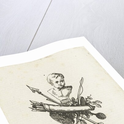 Vignette with bust of Amor, bows and arrows and quiver by Willem Bilderdijk