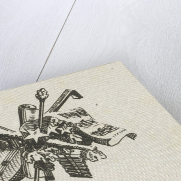 Vignette with cither, burning torch and music sheet by Willem Bilderdijk