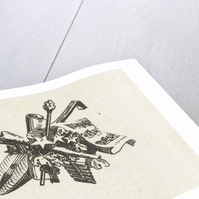 Vignette with cither, burning torch and music sheet by Willem Bilderdijk