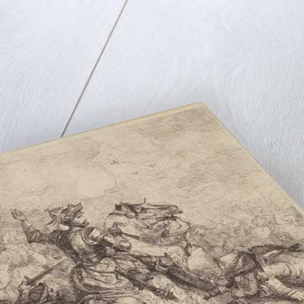 Henry II, Holy Roman Emperor on horseback in battle by Theodoor Schaepkens