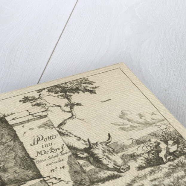 Grazing cattle behind wall by Pieter Schenk II