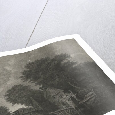 Village with wooden houses by a river by Lambertus Antonius Claessens