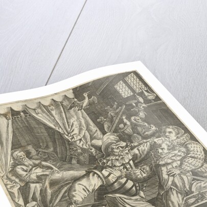 Tenth life phase of hundred years with dying man and fight for his inheritance by Pieter Goos