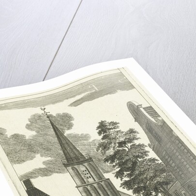 Village scene with church in Diemen by Hendrik Berg