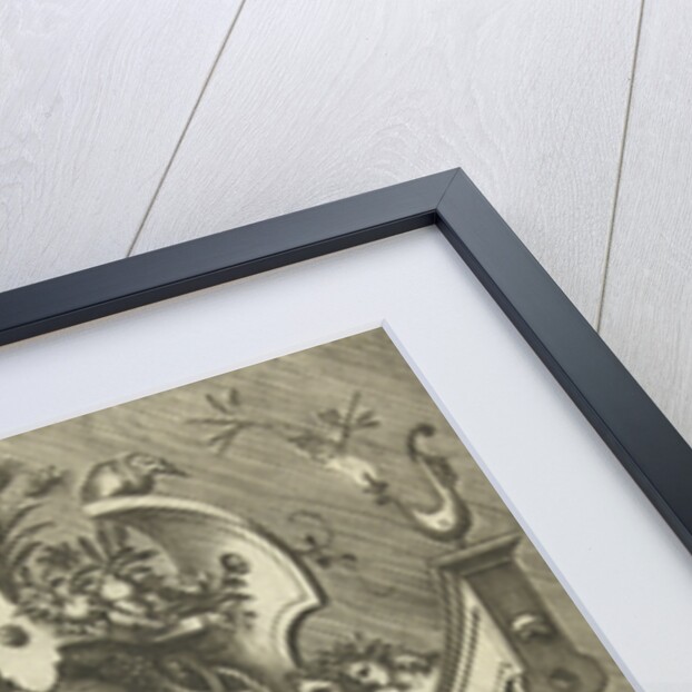 Cartouche with the head of a woman wearing three shells in her hair by Hieronymus Cock