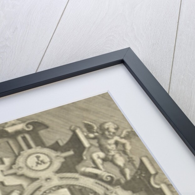 Two cartouches, each depicting an evangelist by Hieronymus Cock