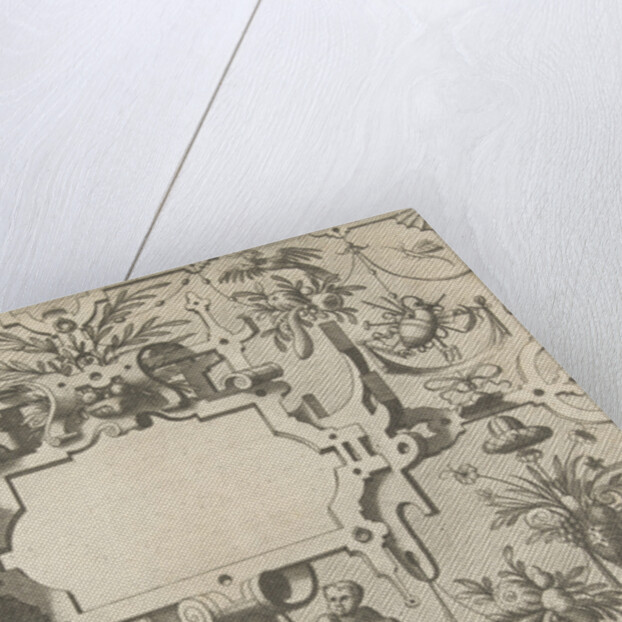 Cartouche surrounded by grotesques by Hieronymus Cock