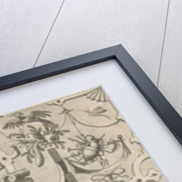 Cartouche surrounded by grotesques by Hieronymus Cock