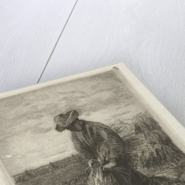 Man binds sheaf on field with corn by Johanna Henriëtte Besier