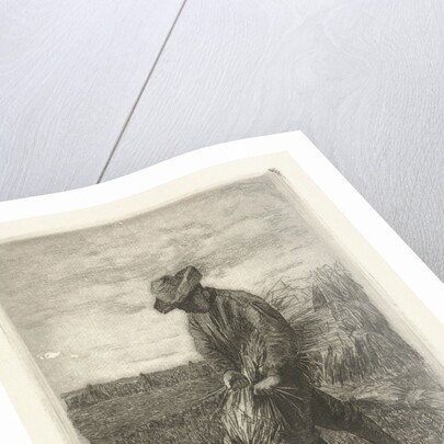 Man binds sheaf on field with corn by Johanna Henriëtte Besier