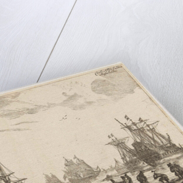 Four sailing behind a breakwater by Reinier Nooms