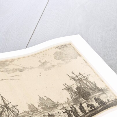 Four sailing behind a breakwater by Reinier Nooms