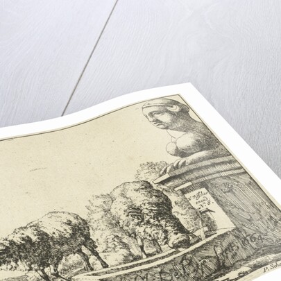 Two sheep at a trough by Nicolaes Visscher I