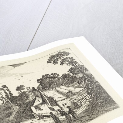 Figures on a country road near a farm by Jan van de Velde II