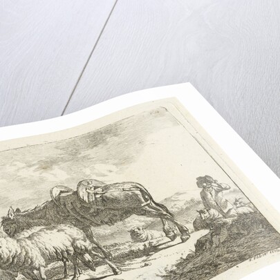 Shepherd with sheep and a donkey by Frédéric Théodore Faber