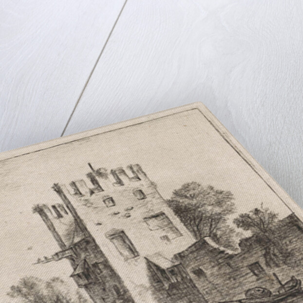 Square tower on the waterfront, Anthonie Waterloo, Justus Danckerts by Cornelis Danckerts II