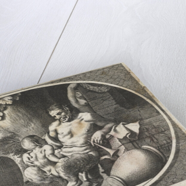 Satyr with child sit at tree by Charles Le Brun