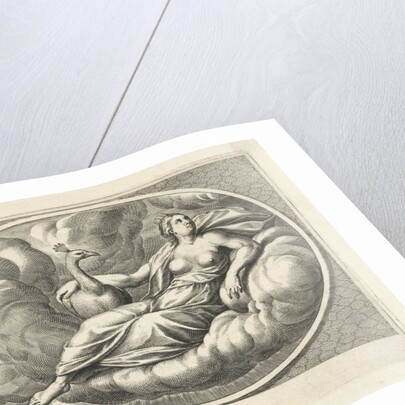 Female personifcatie element of air as the goddess Juno with peacock by Cornelis van Dalen II