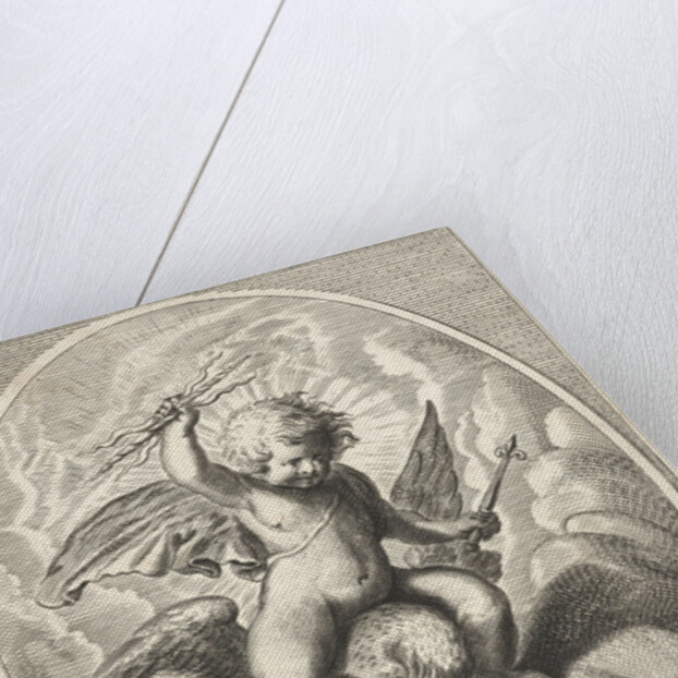 Element fire as a child with lightning bolts on back of eagle by Abraham van Diepenbeeck