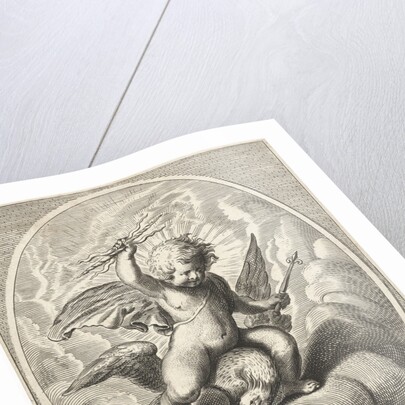 Element fire as a child with lightning bolts on back of eagle by Abraham van Diepenbeeck