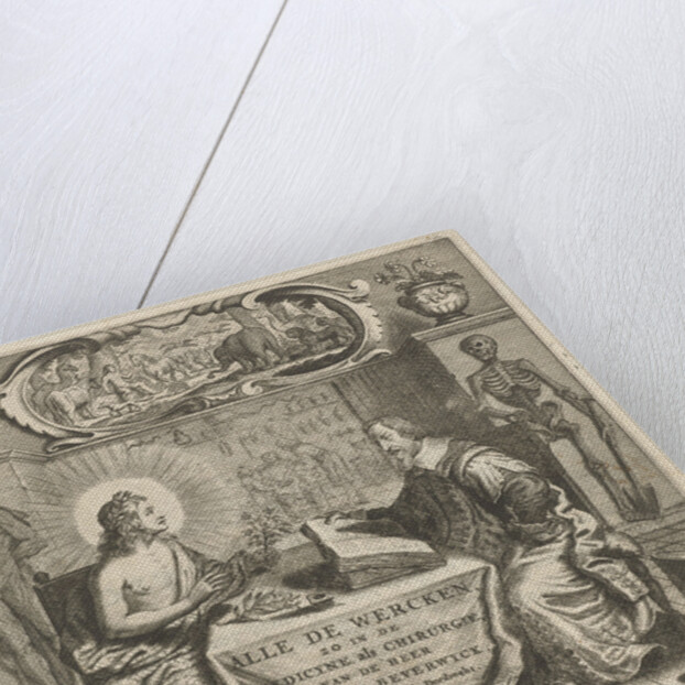 Physician Johan Beverwijk studying books about Apollo at the table in interior by Jan Jacobsz Schipper