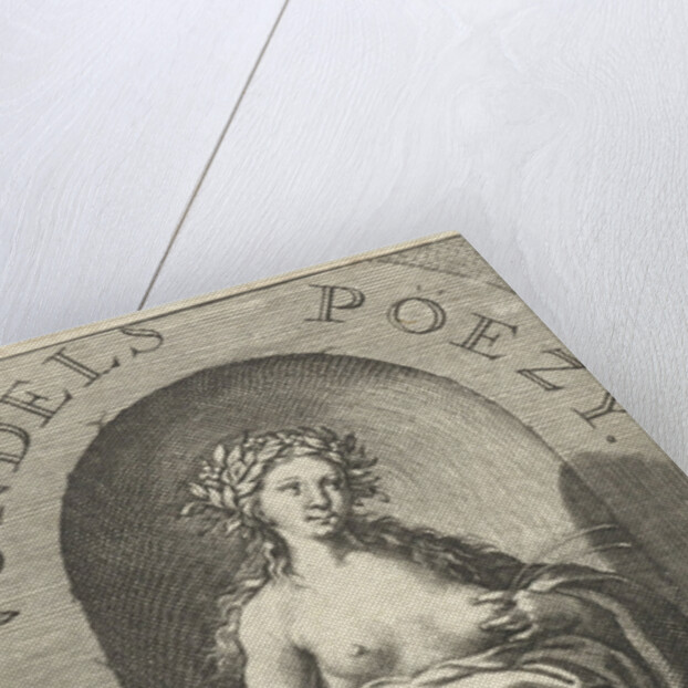 Muse Clio with trumpet and squirting milk from her breast, swan and putti at her feet by Joost Hartgers