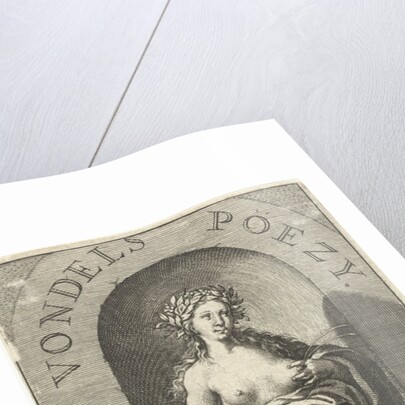 Muse Clio with trumpet and squirting milk from her breast, swan and putti at her feet by Joost Hartgers