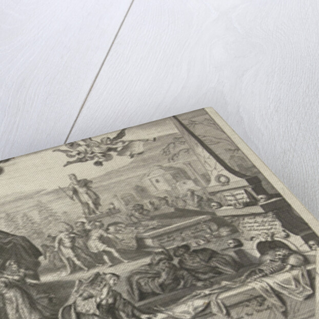 Men and women look in the opened tombs of historical figures by Cornelis van Dalen I