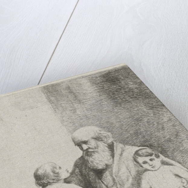 Old man with two kids and a dog by Christiaan Wilhelmus Moorrees